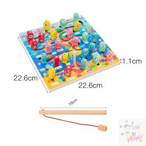 (Minor Defect) Wooden Fishing Alphabet Maze Board Color Sorting Match Puzzle Learning Toys Early Educational for Kids