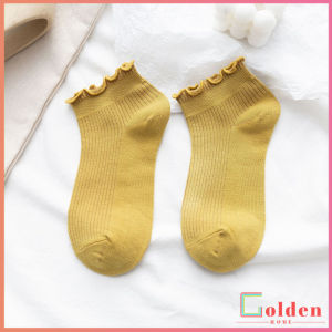Golden ถุงเท้าข้อจีบ สีพาสเทล  สไตล์ญี่ปุ่น  สำหรับผู้หญิง Women socks