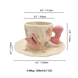 Cute Bowknot Decorative Ceramic Cup&saucer Dining Table Coffee Mug Milk Tea Mugs Afternoon Tea Teacup Fruit Juice Container2026