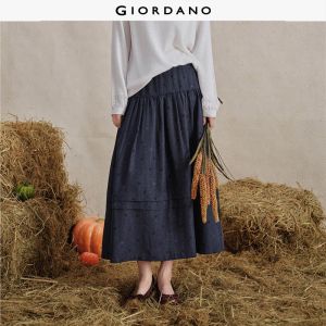 GIORDANO Women Skirts Subtle Dot Maxi Skirts Elastic Waist A-Line Pintuck Hem Fashionable Casual Long Skirts 18466824