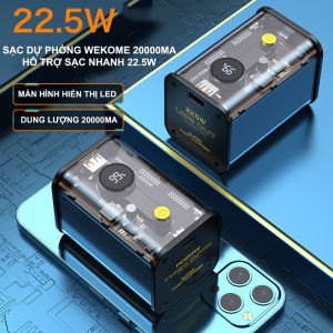 Sạc dự phòng Wekome dung lượng 20000mA với vỏ trong suốt hỗ trợ sạc nhanh QC3.0 công suất 22.5W tích hợp màn hình led