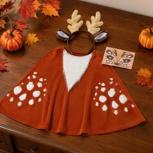 ZM10Q One Size Deer Costume Deer Horn Hairband Red Cape Christmas Deer Costume Jungle Deer Cloak Deer Cloak Costume Christmas