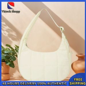 Vktech Stylish Nylon Quilted Handbag for Women with Adjustable Strap Spacious Travel Bag for Weekend Trips and Daily Use in Green and Cream