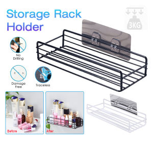 Bathroom Shelf Wall-Mounted Bathroom Rack Gel Iron Storage Rack Self-adhesive Water Proof Corner Rack Shelf Soap Holder Toilet Rack Bathroom Accessories Rak Dapur