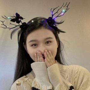 CUBBY Elk Ears Halloween Glowing Antler Hair Hoop LED Pumpkin Fairy Deer Ear Headband Simple Skull Kids Head Wear Festival Decoration