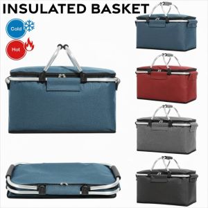 5210A Leak Proof Insulated Picnic Basket Large Capacity Aluminum Foil Lining Thermal Lunch Bag Portable Strong Metal Handle Cooler Bag for Camping
