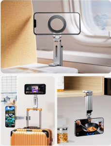 Giá đỡ kệ đỡ điện thoại từ tính gập xoay 360 độ để bàn kẹp thành bàn ô tô máy bay livestream selfile tự sướng