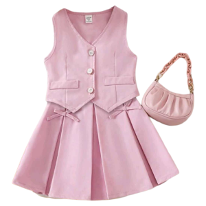 TINANew Hot Trend Best Seller V-neck Chaleco Vest and Skirt Terno Set Coordinates - ages from 4 to 12 ages - classy and elegant - timeless classic - timeless piece - casual office or party - classic piece - super kapal ng tela - hindi kayo magsisi O