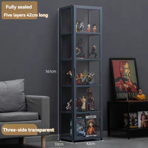 4/5 Layers Bamboo Display Cabinet Acrylic 2 Doors 3-sided Transparent Glass Garage Kit Storage
