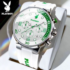 PLAYBOY  Jam Tanggan Lelaki Original Waterproof Fashion CasualStudent Multifunctional Luminous Calendar Quartz Watch Rubber Strap Anti-scratch Mirror watch men