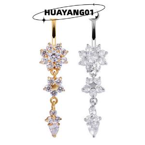 HUAYANG01 [HOT FASHION] แหวนท้องใหม่ dangle คริสตัล rhinestone สะดือบาร์เครื่องประดับเจาะร่างกาย