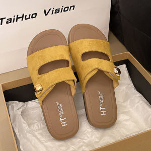 Free Shipping Half-Slipper Sandals For Women Fashionable And Stylish For Summer Wear Featuring A Small Golden Bead Design And A Slip-On Style