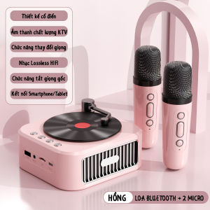 Bộ Karaoke Máy phát đĩa than Retro chính hãng Supmango Loa Bluetooth 2 Micro Karaoke tại gia mini Loa máy phát đĩa than Vintage