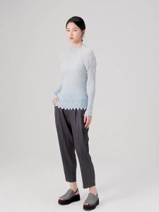 9740 One Size (45-75kg) Sanzhai Summer Lightweight Breathable T-Shirt Pleated Slim Fit Slimming Long Sleeves Chiffon Shirt