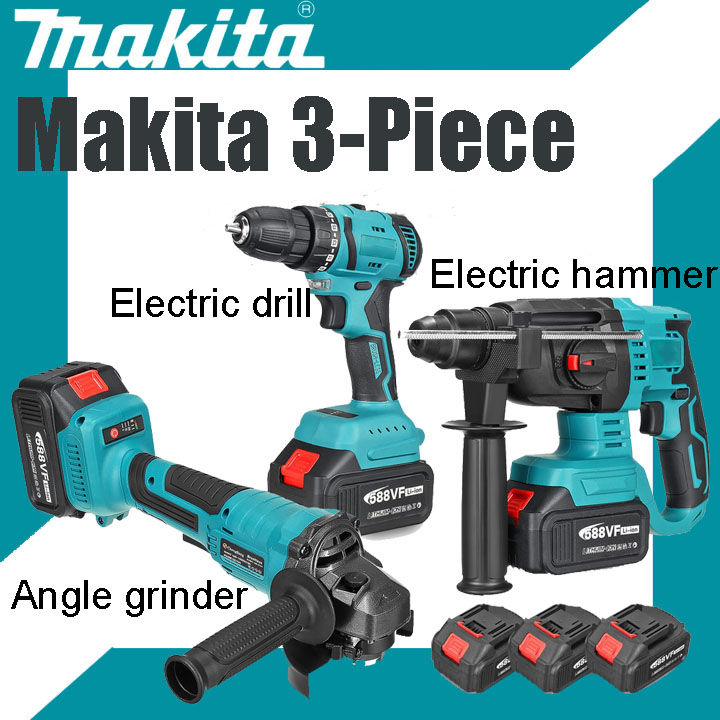 Makita 3-Piece Power Tools Set Cordless 128V Electric Cordless Angle