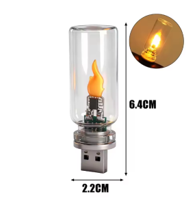 USB LED Flame Type Night Light Frosted Clear Glass Flickering Dynamic Flame Light Flash Mood Lighting for Car Interior Home Lamp