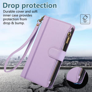 Case for OPPO A6X A6S A6T A5X A3X A5 A5i A3 A6 Pro A38 A18 4G 5G Zipper Wallet Luxury Embossed Leather Card Slots Flip Phone Cover with Wrist Strap