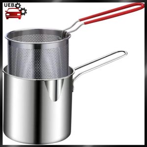 [Ueb Wholesale Mall] Deep Frying Pot with Strainer Stainless Steel Tempura Small Deep Frying Pan Portable Cooking Pot Chicken Fried Cooking Tools
