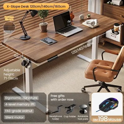 Xpanse Electric Office Study Table Meja Belajar Gaming Adjustable Computer Table With Curved Edge