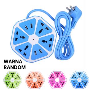 Stop Kontak USB Hexagon Socket 4 USB / Colokan Jeruk Segi Enam 4 Lubang 1.8 Meter / Steker T Arde 3 Arah Soket 2 USB