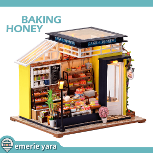 Emerie Yara DIY Miniature Dollhouse Kit - Baking Honey - w/ LED Lights Music Box Dust Cover - Hobby | Craft | Gifts