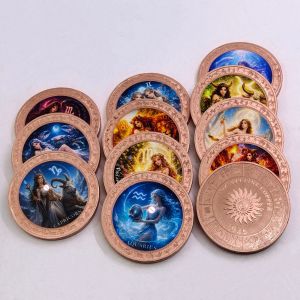 【discount store】12 Zodiac Signs Goddess Art .999 Pure Copper Commemorative Coin 1oz Color Printed Copper Coin Lucky Home Decor Collectible Gift