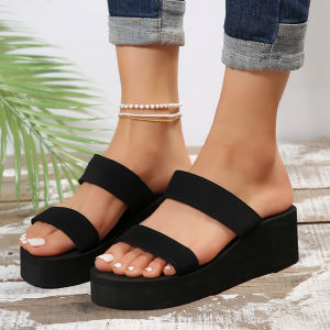 Free Shipping Plus-Size Platform Wedge Sandals For Women 2026 Summer New Style Open-Toe Double-Strap Outdoor Beach Sandals