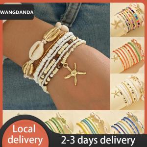 [COD] WANGDANDA Ship within 24 hours 7Pcs Bohemian Style Starfish Hand Woven Bracelet For Women Girls Fashion Beaded Bracelet Summer Beach Vacation Accessories