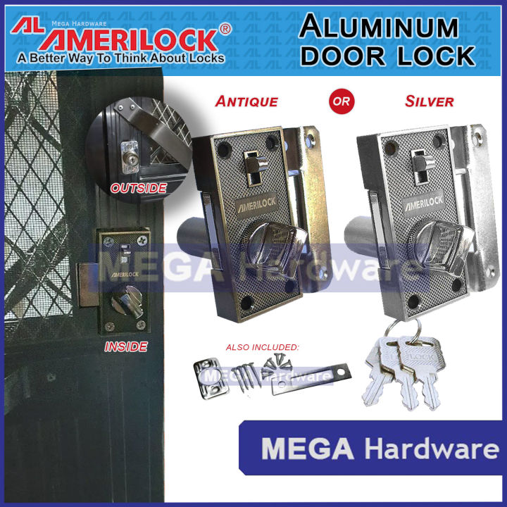 AMERILOCK Screen Door Lock Set with screws, Aluminum Door / Window Lock ...