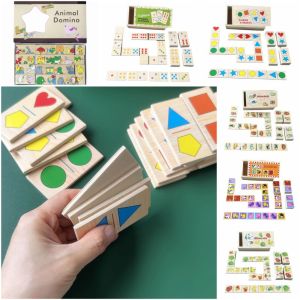 CANICECA 15/28PCS Cartoon Pattern Dominoes Puzzle Wood Multicolor Cognitive Jigsaw Board Funny Learning Toy Education Toys Kids Learning