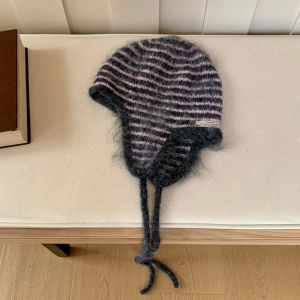 SEJUE4373 Rabbit Fur Earflap Hat Plush Korean Style Beanie Hat Fashion Woolen Ear Cap Girls