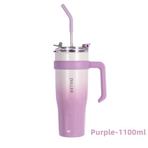 Diller tumbler Thermos mug with handle and straw stainless steel vacuum insulated travel coffee cup water bottle 1100ml mlh9166