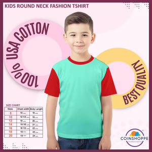 Coinshoppe Kids Cotton Shirt Round Neck Fashion (Mint Green and Red Combination)