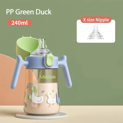 Minitutu Botol Susu Bayi PP/PPSU 3IN1 leher bebas dengan bola gravitasi 360° dilengkapi pegangan Lebar Antikolik BPA