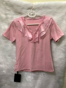 Áo thun nữ tay ngắn cổ bèo đính hạt thanh lịch