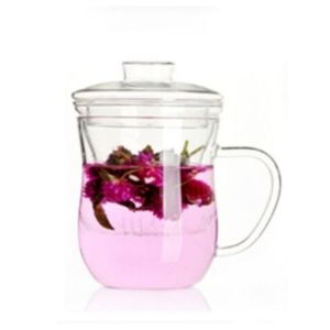 Cawan Teh Bunga Kaca pelapis penutup & pemegang Glass Flower Teacup with cover & handle big mug & inner Filter 过滤玻璃杯功夫茶杯