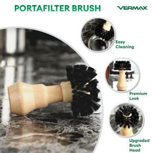 Vermax Solid Wood Handle Cleaning Brush - For Espresso Machine Portafilter Group Head & Coffee Grinder