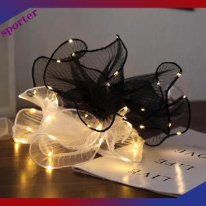 Sporter 1Pcs LED Flower Wrapping Paper With Lights Lace Mesh Wave Yarn Florist Bouquet Packaging Decoration Wedding Birthday Gifts