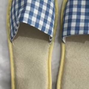 Home Guest Checkered Open-Toe Non-Slip Slippers Hotel Slippers Travel Portable Summer Linen Slippers