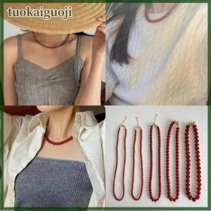 tuokaiguoji Fashion Exquisite Red Agate Natural Stone Round Beaded Necklaces For Women Girls Light Luxury Clavicular Chain Jewelry Accessory