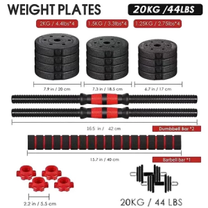 ดัมเบล 10 กิโล ชุดดัมเบลพร้อมบาร์เบล ออกกำลังกาย Adjustable Dumbbell and Barbell ยกน้ำหนัก สร้างกล้ามเนื้อ