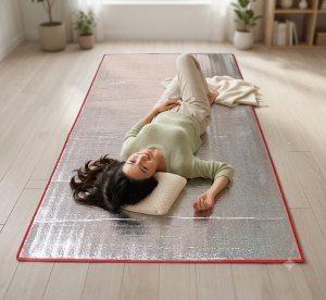 Chiếu bạc du lịch chống thấm 1m x 1m8 xếp gọn viền vải màu đỏ tiện lợi