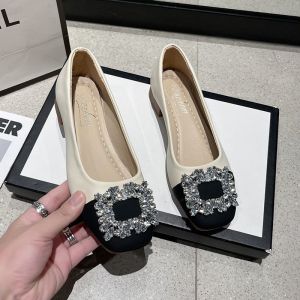 Square Toe Shallow Single Shoes Womens New Rhinestone High-quality Flat Beanie Shoes One Foot Four Seasons Womens Shoes