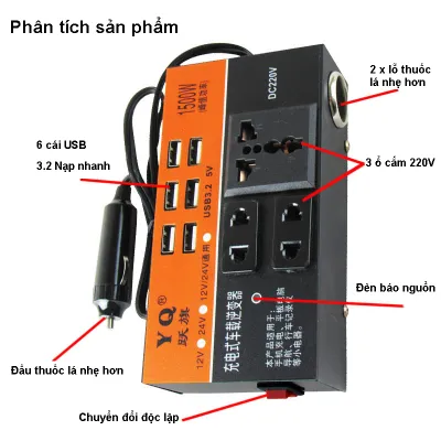 Bộ Chuyển Đổi Biến Tần 12V 24V Chuyển Sang 220 Bộ Chuyển Đổi Nguồn Điện Dùng Cho Xe Tải Ổ Cắm Máy Biến Áp Sạc Điện Dùng Cho Xe USB