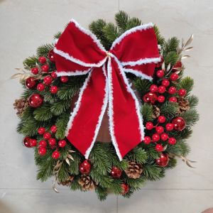 DECALE With LED Light and Bow Christmas Wreath Large Size Artificial Pinecone Red Berries Xmas Door Hanging Holiday Decorations Rustic Style Christmas Garland Window
