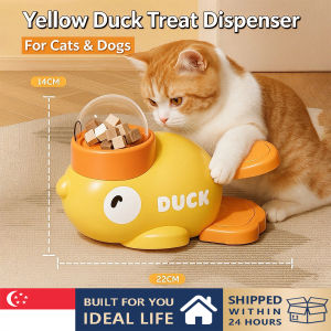 Yellow Duck Pet Treat Dispenser Toy for Cats & Dogs | Press to Release Snacks Interactive Puzzle Feeder Relieve Boredom