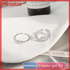 Ministar 2PCS Fashion Hollow Out Love Heart Ring Personality Geometric Rings Opening Ring Niche Index Finger Ring Fashion Jewelry Gift Rings