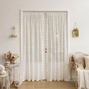 Lace Door Curtain Curtain Gauze Curtain French Style Perforation-Free Velcro Lace Gauze Curtain Bedroom ins Retro Pastoral Balcony Gauze Bay Window蕾丝门窗帘纱布窗帘法式无孔维可牢尼龙搭扣蕾丝纱布窗帘卧室复古田园阳台纱布凸窗