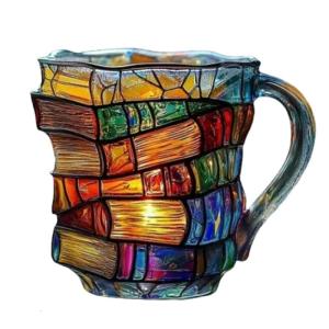 Elegant Printed Book Coffee Cup with Handle Multifunctional Drinkware for Adults Enjoy Coffee Teas and Milk