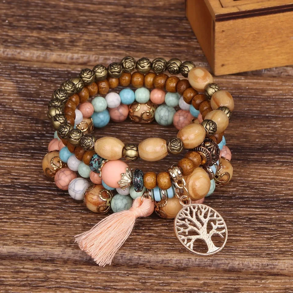 Wood bead online bracelet womens